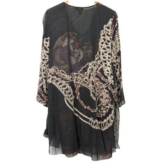 Citron Santa Monica Silk Blend Layered Kimono Topper Long Asian Artsy Art Size L - Picture 9 of 16